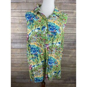 Caribou New York 2X Hawaiian Bliue Vintage Tropical Graphics Button Up Made USA